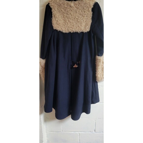 TOPSHOP UNIQUE label 2010 RARE SHEEPSKIN SHEARLING Navy Wool Duffle Coat US 10 - Picture 10 of 13